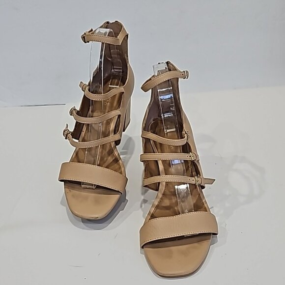Calvin Klein Caz Cow Silk Sandstorm Beige Leather Open Toe Strappy Sandal Size 9 - Picture 1 of 12
